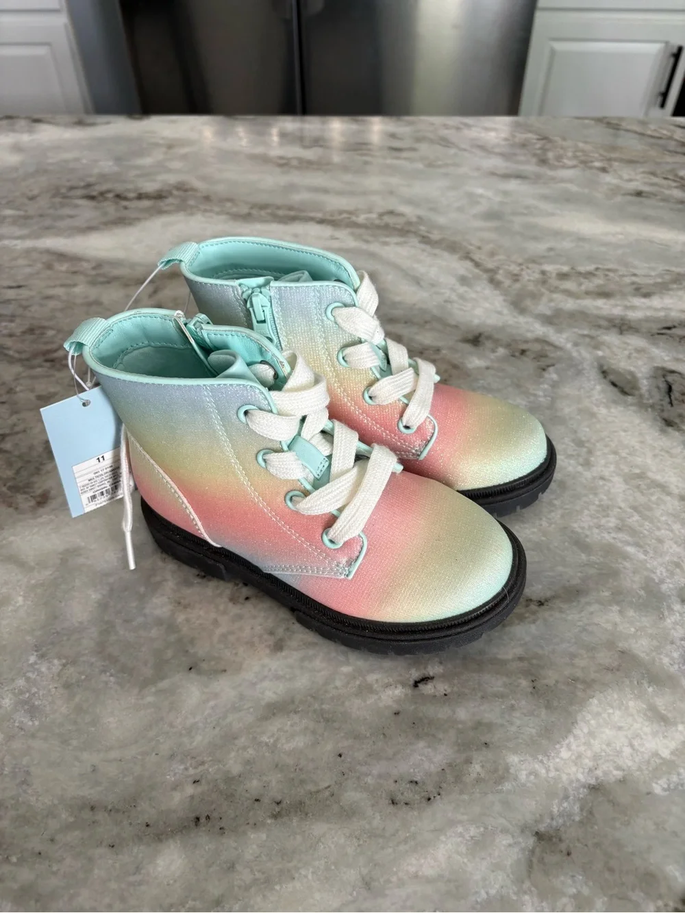 NWT Cat & Jack Toddler Girl Rainbow Gradient Lace-Up Ankle Boots Sz 11
